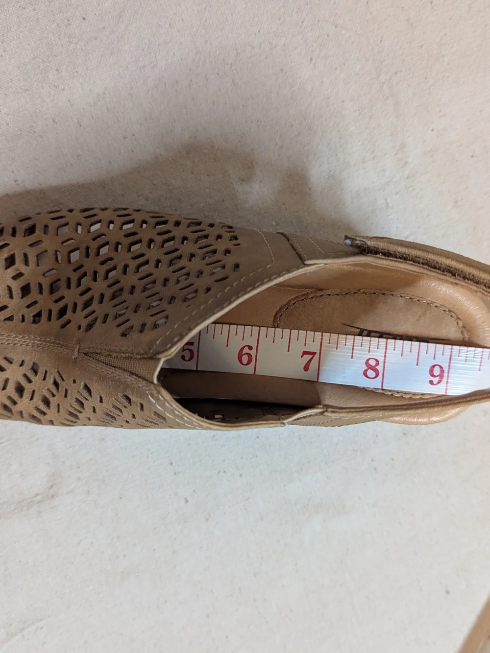Earth Taupe Laser-Cut Peep-Toe Wedges